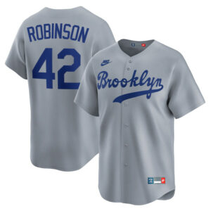 Men's Brooklyn Dodgers Jackie Robinson Nike Gray Throwback Cooperstown Collection Limited Jersey