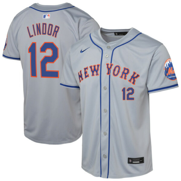 Youth New York Mets Francisco Lindor Nike Gray Road Limited Player Jersey
