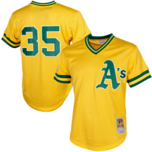 Men's Athletics Rickey Henderson Mitchell & Ness Yellow Cooperstown Mesh Batting Practice Jersey