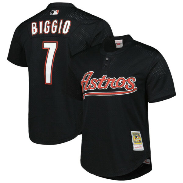 Men's Houston Astros Craig Biggio Mitchell & Ness Black Cooperstown Collection Mesh Batting Practice Jersey
