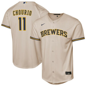 Youth Milwaukee Brewers Jackson Chourio Nike Cream Home Replica Player Jersey