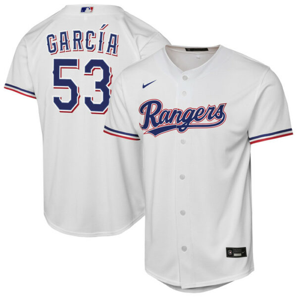 Youth Texas Rangers Adolis Garcia Nike White Home Replica Player Jersey