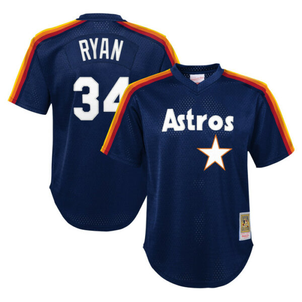 Youth Houston Astros Nolan Ryan Mitchell & Ness Navy Cooperstown Collectionï¿½Mesh Batting Practice Jersey