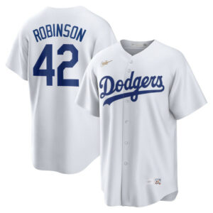 Men's Brooklyn Dodgers Jackie Robinson Nike White Home Cooperstown Collection Player Jersey