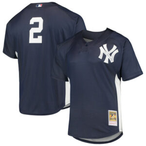 Men's New York Yankees Derek Jeter Mitchell & Ness Navy Cooperstown Collection Mesh Batting Practice Button-Up Jersey