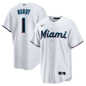 Men's Miami Marlins Connor Norby Nike White Home Replica Jersey