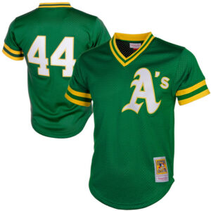 Men's Athletics Reggie Jackson Mitchell & Ness Green Cooperstown Mesh Batting Practice Jersey