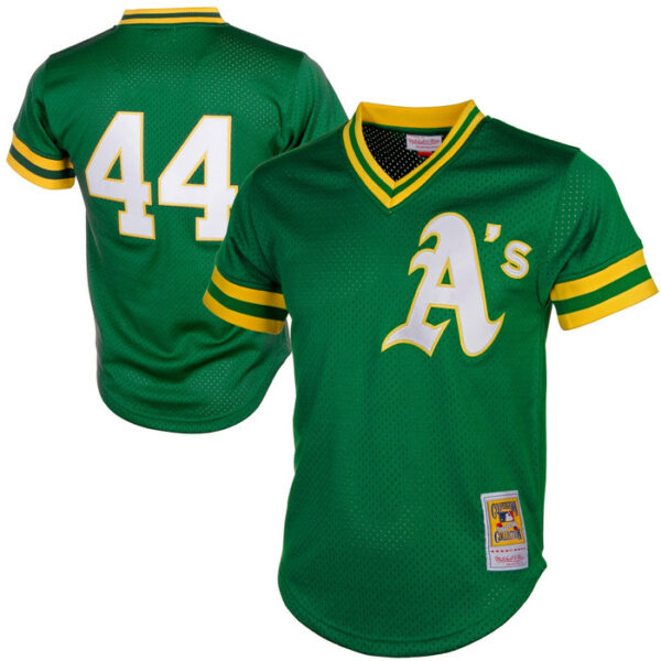 Men's Athletics Reggie Jackson Mitchell & Ness Green Cooperstown Mesh Batting Practice Jersey