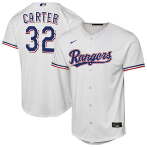 Youth Texas Rangers Evan Carter Nike White Home Replica Player Jersey