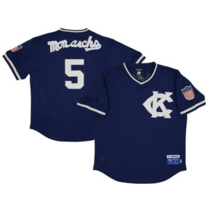 Men's Kansas City Monarchs #5 Rings & Crwns Navy Mesh Replica V-Neck Jersey