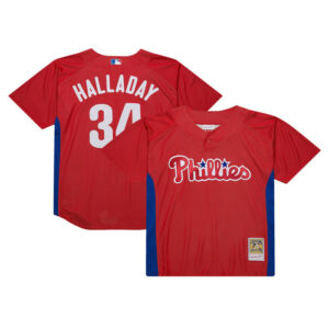 Men's Philadelphia Phillies Roy Halladay Mitchell & Ness Red Cooperstown Collection 2010 Batting Practice Jersey