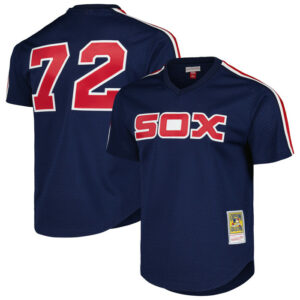Men's Chicago White Sox Carlton Fisk Mitchell & Ness Navy 1983 Cooperstown Collection Mesh Batting Practice Jersey
