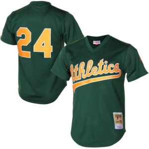 Men's Athletics Rickey Henderson Mitchell & Ness Green 1998 Cooperstown Mesh Batting Practice Jersey