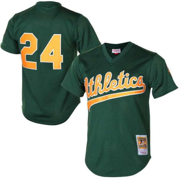 Men's Athletics Rickey Henderson Mitchell & Ness Green 1998 Cooperstown Mesh Batting Practice Jersey