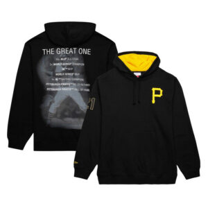 Men's Pittsburgh Pirates Roberto Clemente Mitchell & Ness Black Vintage Logo Name & Number Pullover Hoodie