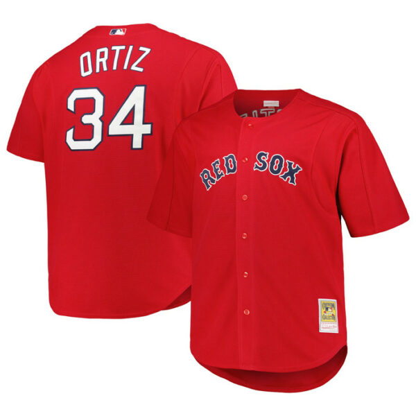 Men's Boston Red Sox David Ortiz Mitchell & Ness Red Big & Tall Cooperstown Collection Batting Practice Replica Jersey