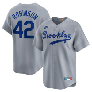 Men's Brooklyn Dodgers Jackie Robinson Nike Gray Throwback Cooperstown Collection Limited Jersey