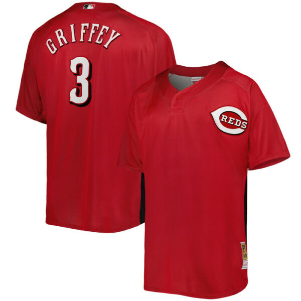 Men's Cincinnati Reds Ken Griffey Jr. Mitchell & Ness Red Cooperstown Collection Mesh Batting Practice Button-Up Jersey