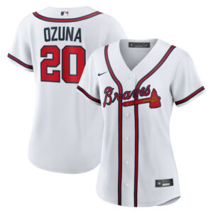 Women's Atlanta Braves Marcell Ozuna Nike White Home Replica Jersey