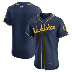 Men's Milwaukee Brewers Nike Navy Alternate Vapor Premier Elite Patch Jersey