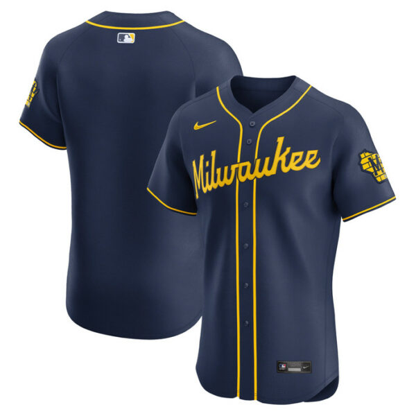 Men's Milwaukee Brewers Nike Navy Alternate Vapor Premier Elite Patch Jersey