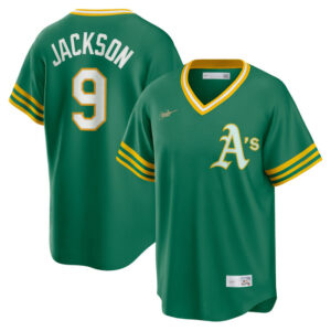 Men's Athletics Reggie Jackson Nike Kelly Green Road Cooperstown Collection Player Jersey