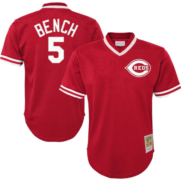 Youth Cincinnati Reds Johnny Bench Mitchell & Ness Red Cooperstown Collectionï¿½Mesh Batting Practice Jersey