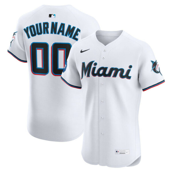 Men's Miami Marlins Nike White Home Elite Sponsor Patch Custom Jersey