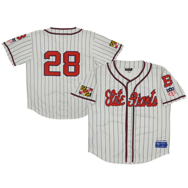 Men's Baltimore Elite Giants #28 Rings & Crwns Cream Mesh Button-Down Replica Jersey