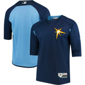 Men's Tampa Bay Rays Majestic Navy/Light Blue Collection On-Field 3/4-Sleeve Batting Practice Jersey