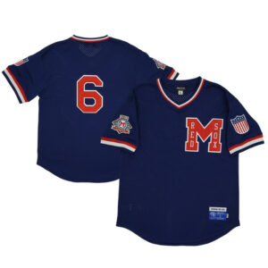 Men's Memphis Red Sox #6 Rings & Crwns Navy Mesh Replica V-Neck Jersey