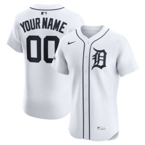 Men's Detroit Tigers Nike White Home Elite Sponsor Patch Custom Jersey