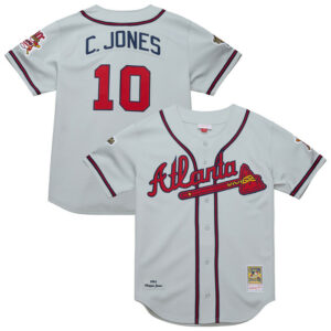 Men's Atlanta Braves Chipper Jones Mitchell & Ness Gray 1995 Throwback Jersey