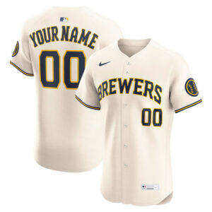 Men's Milwaukee Brewers Nike Cream Home Elite Custom Jersey