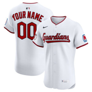 Men's Cleveland Guardians Nike White Home Elite Sponsor Patch Custom Jersey