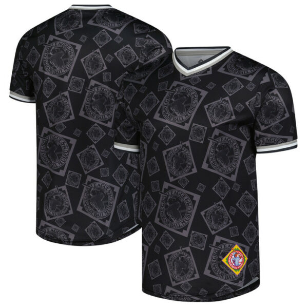 Men's Negro League Baseball Stitches Black Allover Print V-Neck Baseball Jersey