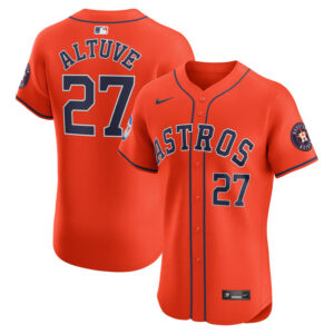 Men's Houston Astros Jose Altuve Nike Orange Alternate Elite Sponsor Patch Player Jersey