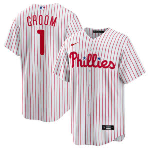 Men's Philadelphia Phillies Nike White #1 Groom Home Replica Jersey
