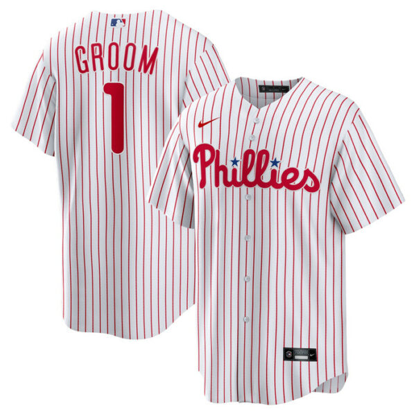 Men's Philadelphia Phillies Nike White #1 Groom Home Replica Jersey