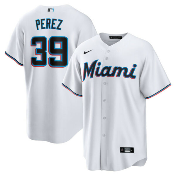 Men's Miami Marlins Eury Perez Nike White Home Replica Jersey
