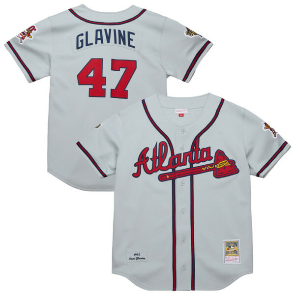 Men's Atlanta Braves Tom Glavine Mitchell & Ness Gray 1995 Throwback Jersey