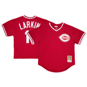 Youth Cincinnati Reds Barry Larkin Mitchell & Ness Red Cooperstown Collectionï¿½Mesh Batting Practice Jersey