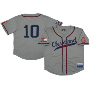 Men's Cleveland Buckeyes #10 Rings & Crwns Gray Mesh Button-Down Replica Jersey