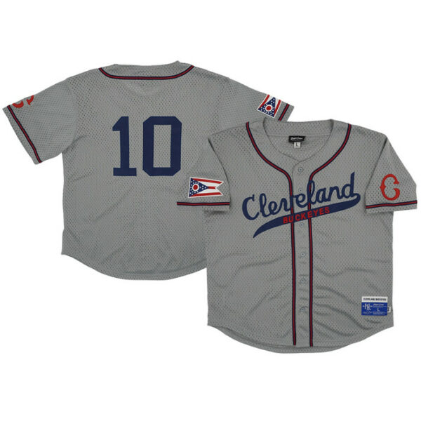 Men's Cleveland Buckeyes #10 Rings & Crwns Gray Mesh Button-Down Replica Jersey