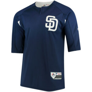 Men's San Diego Padres Majestic Navy/White Collection On-Field 3/4-Sleeve Batting Practice Jersey