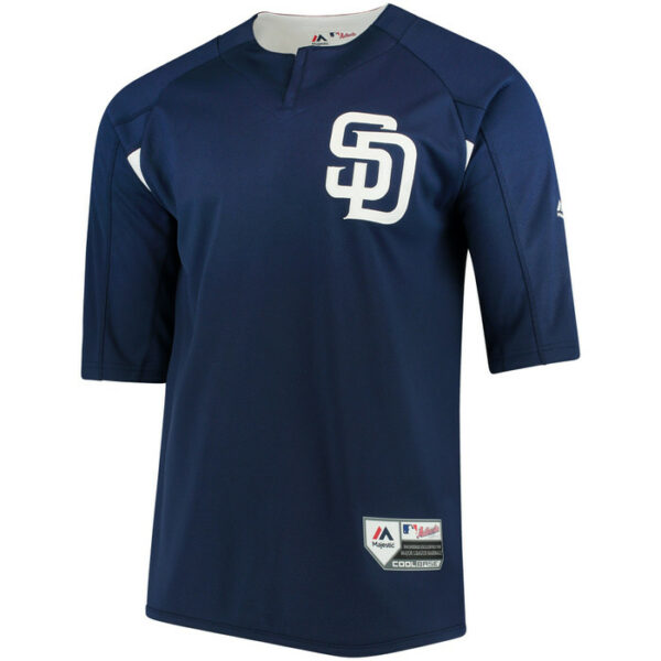 Men's San Diego Padres Majestic Navy/White Collection On-Field 3/4-Sleeve Batting Practice Jersey