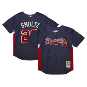 Men's Atlanta Braves John Smoltz Mitchell & Ness Navy Cooperstown Collection Mesh Batting Practice Jersey