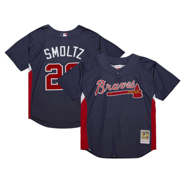 Men's Atlanta Braves John Smoltz Mitchell & Ness Navy Cooperstown Collection Mesh Batting Practice Jersey