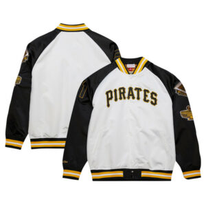 Men's Pittsburgh Pirates Roberto Clemente Mitchell & Ness White/Black Cooperstown Collection Legends Lightweight Satin Raglan Full-Snap Jacket