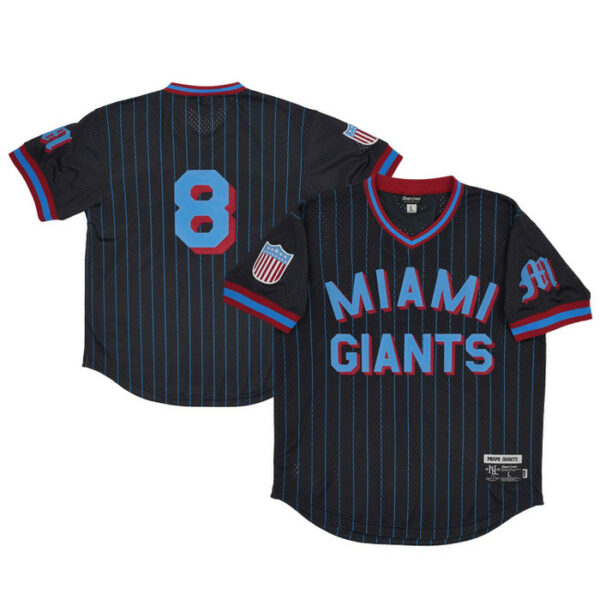 Men's Miami Giants #8 Rings & Crwns Black Mesh Replica V-Neck Jersey